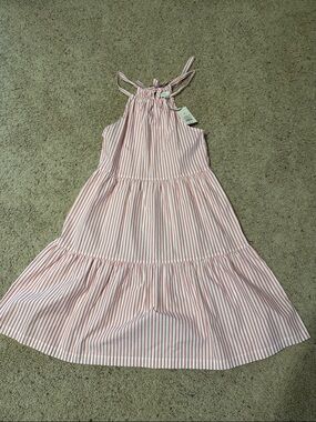 NWT Women’s Red and White Striped Halter Tiered Dress